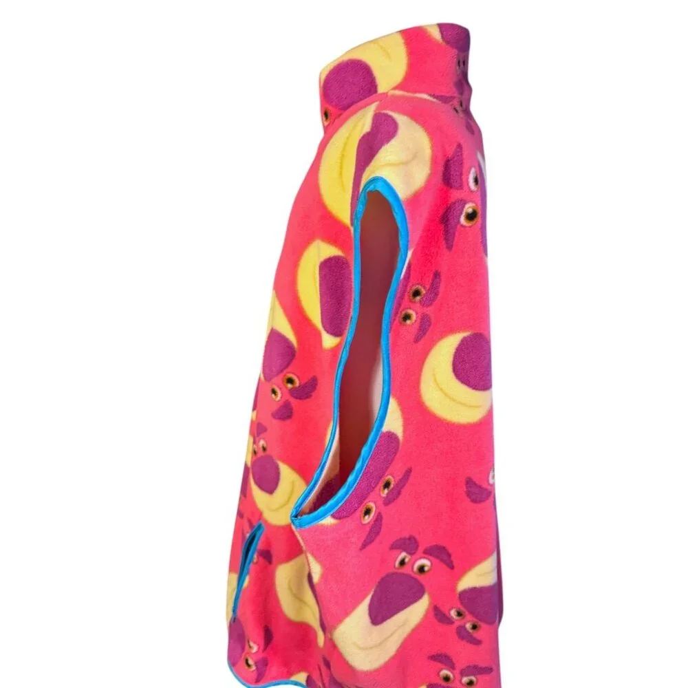 Disney Lotso Fleece Vest Pink With Purple & Yellow Faces Zippered Front Pockets - Picture 8 of 10